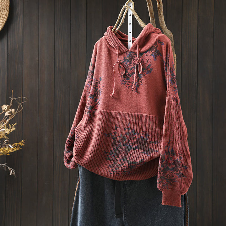 Suéter de manga larga con capucha y estampado floral para mujer de Buddha Stones - Tomate - US4-6, UK/AU8-10, EU36-38 (F) - image 2