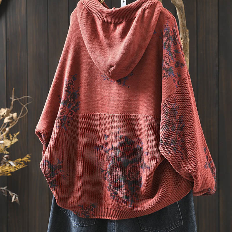 Suéter de manga larga con capucha y estampado floral para mujer de Buddha Stones - image 5