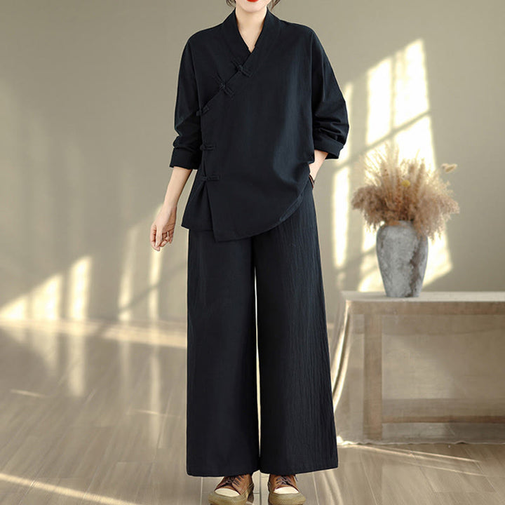 Conjunto de meditación zen para mujer con estampado de Buddha Stones : camiseta de manga larga con cuello en V y pantalón de pierna ancha. - image 13