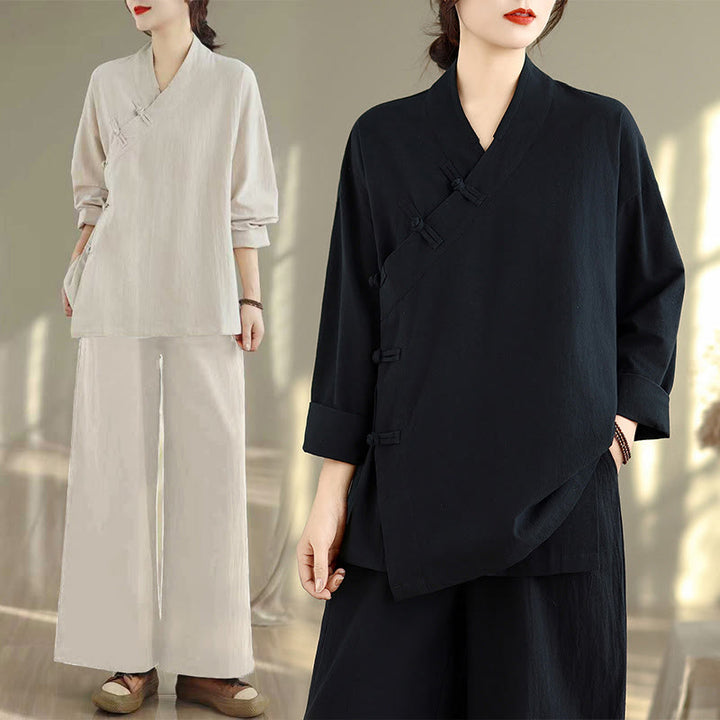 Conjunto de meditación zen para mujer con estampado de Buddha Stones : camiseta de manga larga con cuello en V y pantalón de pierna ancha. - image 23