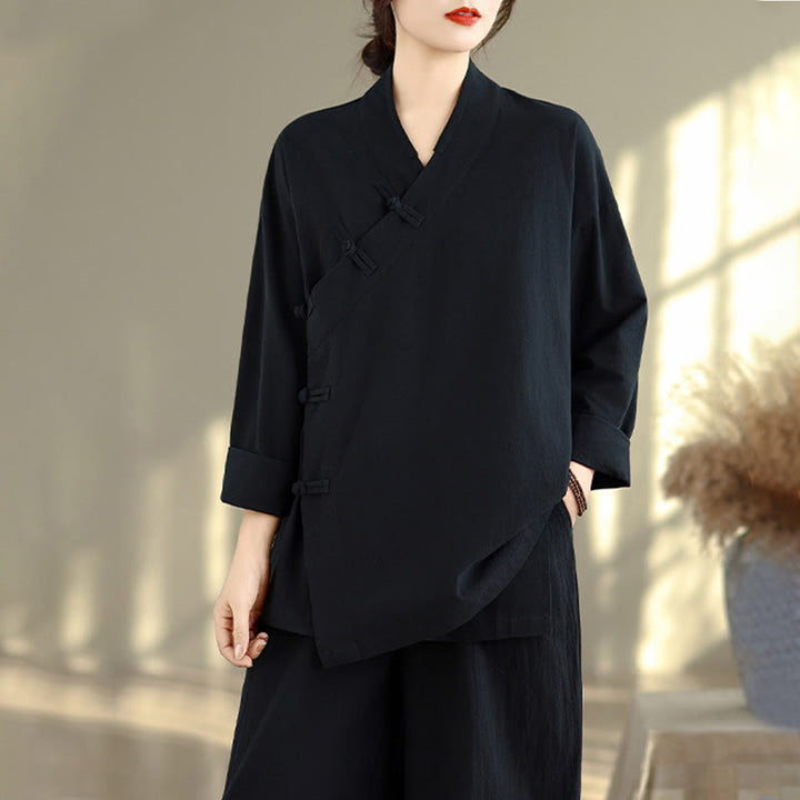 Conjunto de meditación zen para mujer con estampado de Buddha Stones : camiseta de manga larga con cuello en V y pantalón de pierna ancha. - image 18