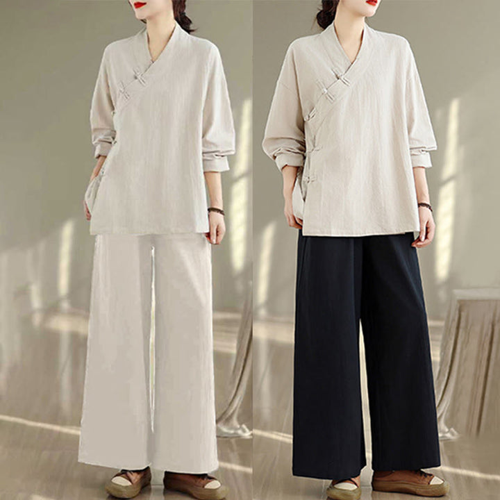 Conjunto de meditación zen para mujer con estampado de Buddha Stones : camiseta de manga larga con cuello en V y pantalón de pierna ancha. - image 22