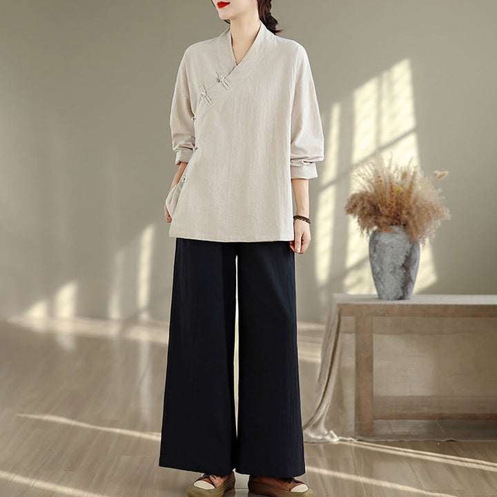Conjunto de meditación zen para mujer con estampado de Buddha Stones : camiseta de manga larga con cuello en V y pantalón de pierna ancha. - image 4