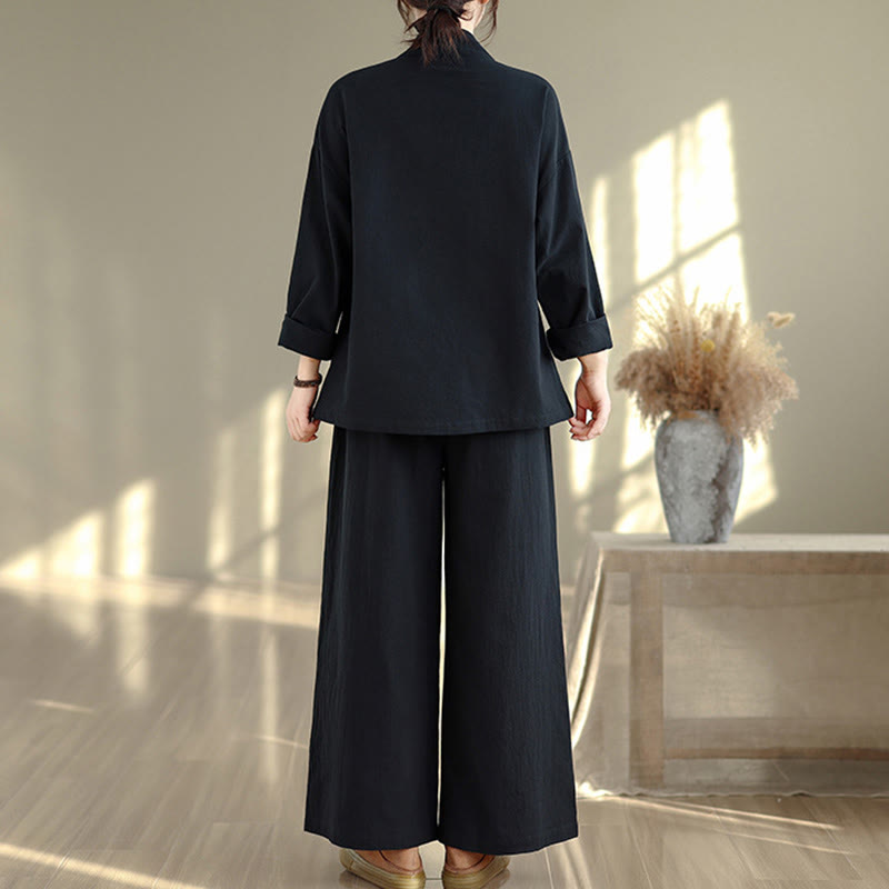 Conjunto de meditación zen para mujer con estampado de Buddha Stones : camiseta de manga larga con cuello en V y pantalón de pierna ancha. - image 14