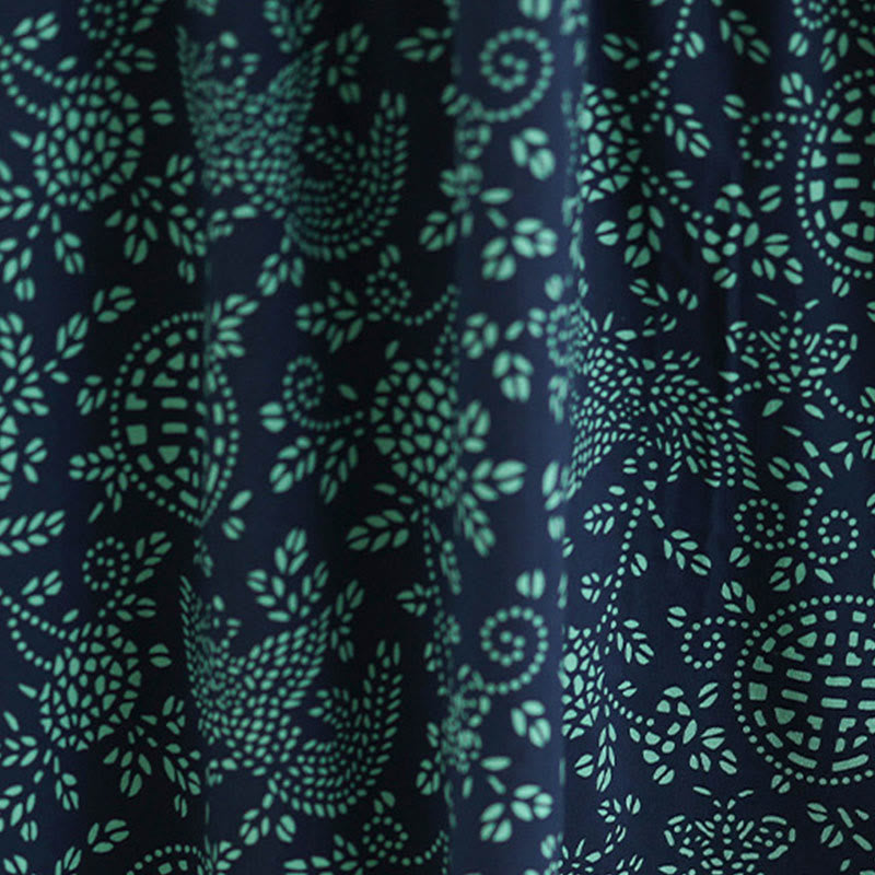 Vestido largo de algodón con cuello alto, estampado floral y Buddha Stones, manga larga y bolsillos. - image 7