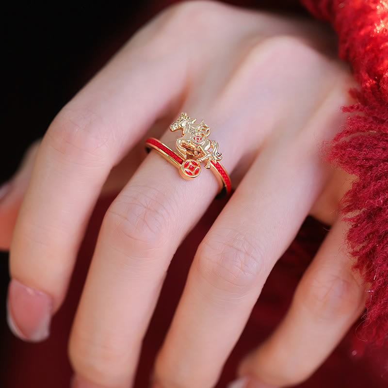 Buddha Stones, hilo rojo de cobre, monedas de cobre, año del caballo, anillo de equilibrio de apertura - image 4