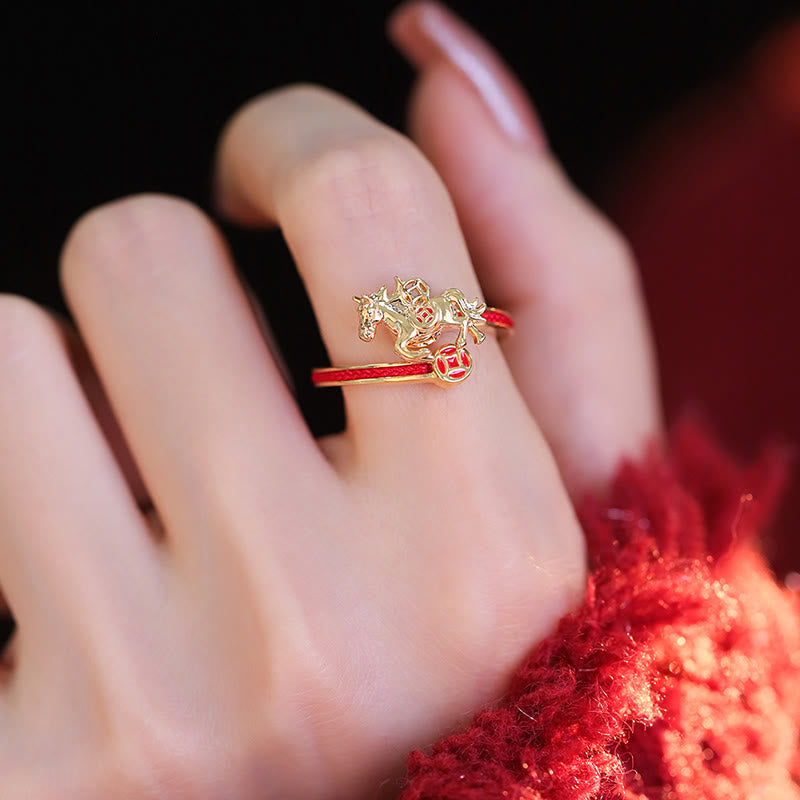 Buddha Stones, hilo rojo de cobre, monedas de cobre, año del caballo, anillo de equilibrio de apertura - image 2