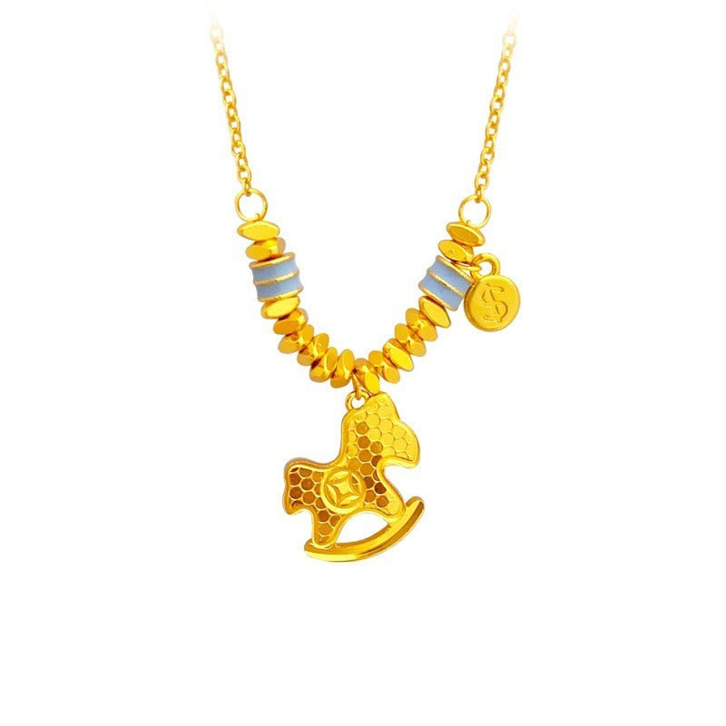 Collar con colgante de cobre del Año del Caballo Dorado con Buddha Stones para el equilibrio y la suerte - Cobre - image 0