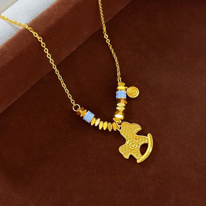 Collar con colgante de cobre del Año del Caballo Dorado con Buddha Stones para el equilibrio y la suerte - image 3