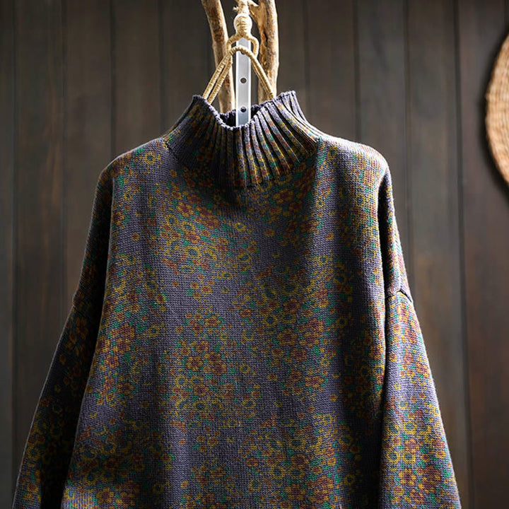 Suéter de punto con cuello alto y manga larga para mujer, de algodón con estampado floral y bajo acanalado, de Buddha Stones. - image 19