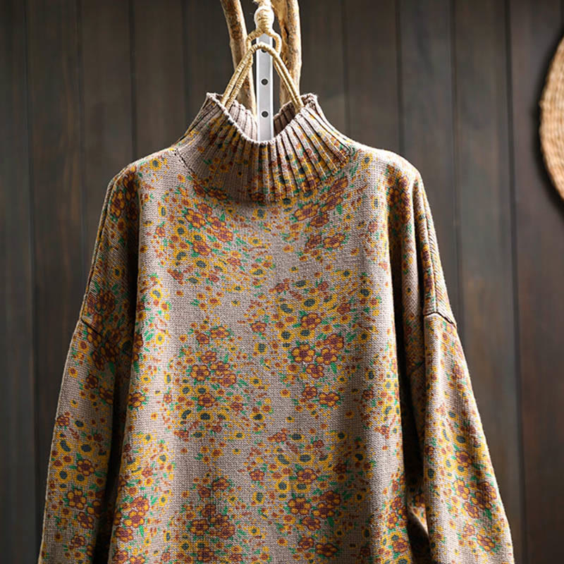 Suéter de punto con cuello alto y manga larga para mujer, de algodón con estampado floral y bajo acanalado, de Buddha Stones. - image 17