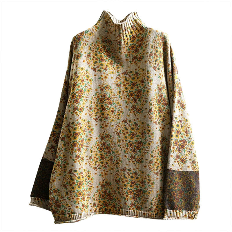 Suéter de punto con cuello alto y manga larga para mujer, de algodón con estampado floral y bajo acanalado, de Buddha Stones. - image 11