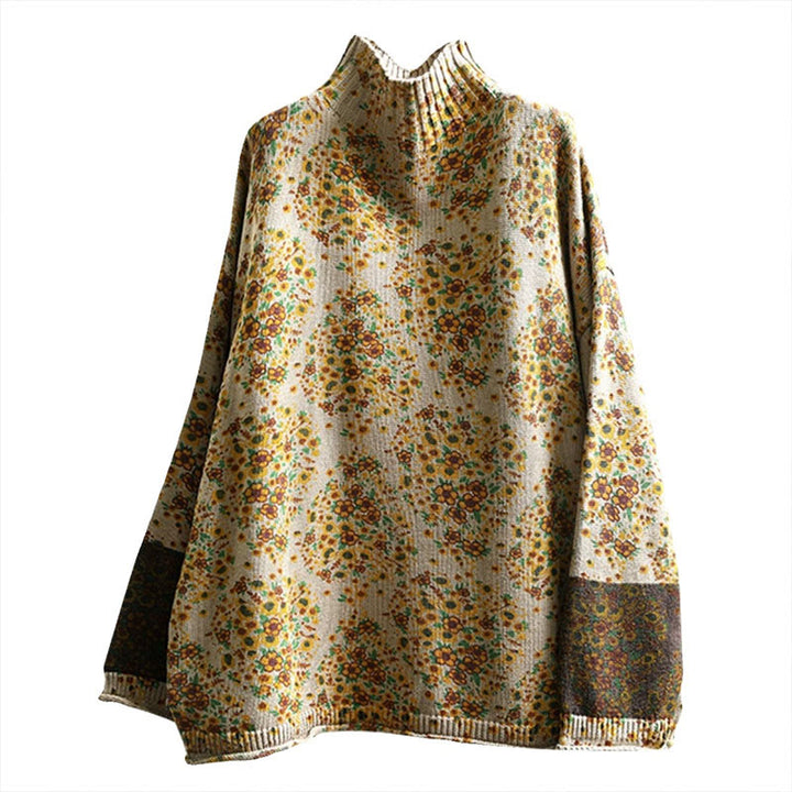 Suéter de punto con cuello alto y manga larga para mujer, de algodón con estampado floral y bajo acanalado, de Buddha Stones. - image 11