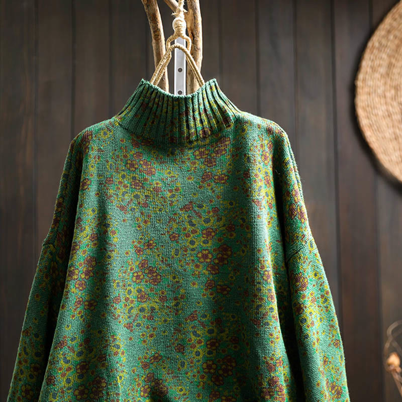 Suéter de punto con cuello alto y manga larga para mujer, de algodón con estampado floral y bajo acanalado, de Buddha Stones. - image 13