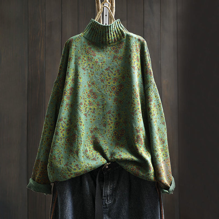 Suéter de punto con cuello alto y manga larga para mujer, de algodón con estampado floral y bajo acanalado, de Buddha Stones. - Verdemar - US4-6, UK/AU8-10, EU36-38 (F) - image 12