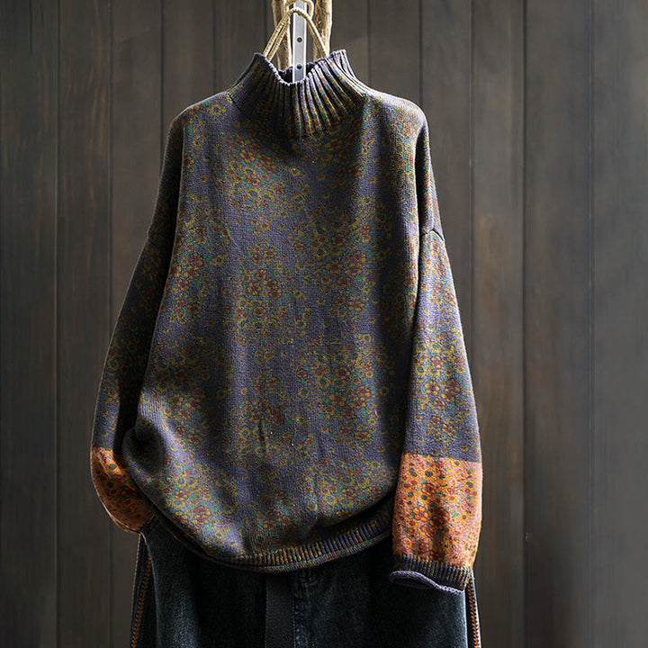 Suéter de punto con cuello alto y manga larga para mujer, de algodón con estampado floral y bajo acanalado, de Buddha Stones. - Índigo - US4-6, UK/AU8-10, EU36-38 (F) - image 18