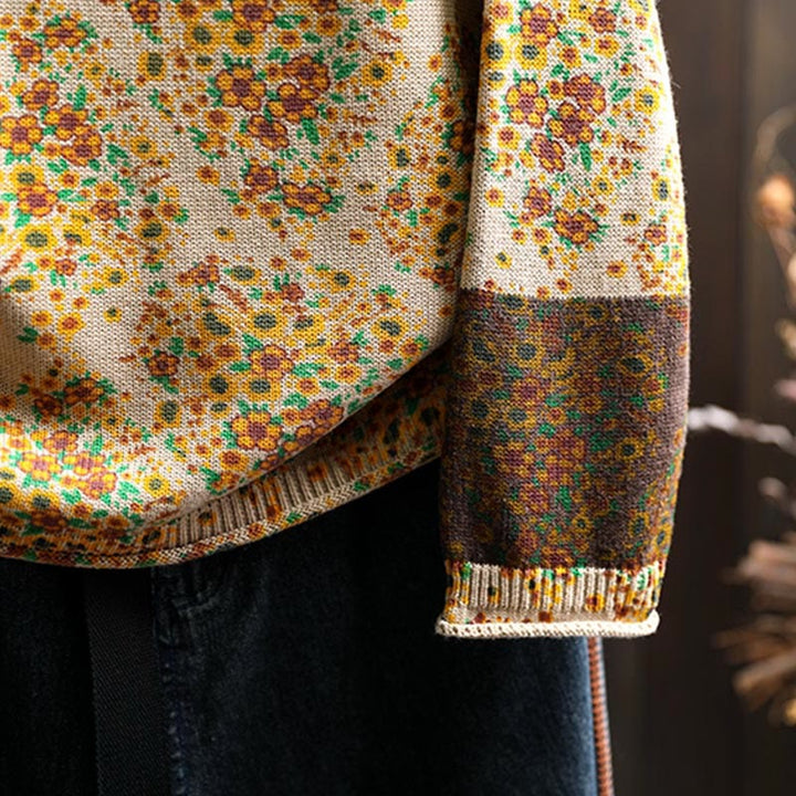 Suéter de punto con cuello alto y manga larga para mujer, de algodón con estampado floral y bajo acanalado, de Buddha Stones. - image 9