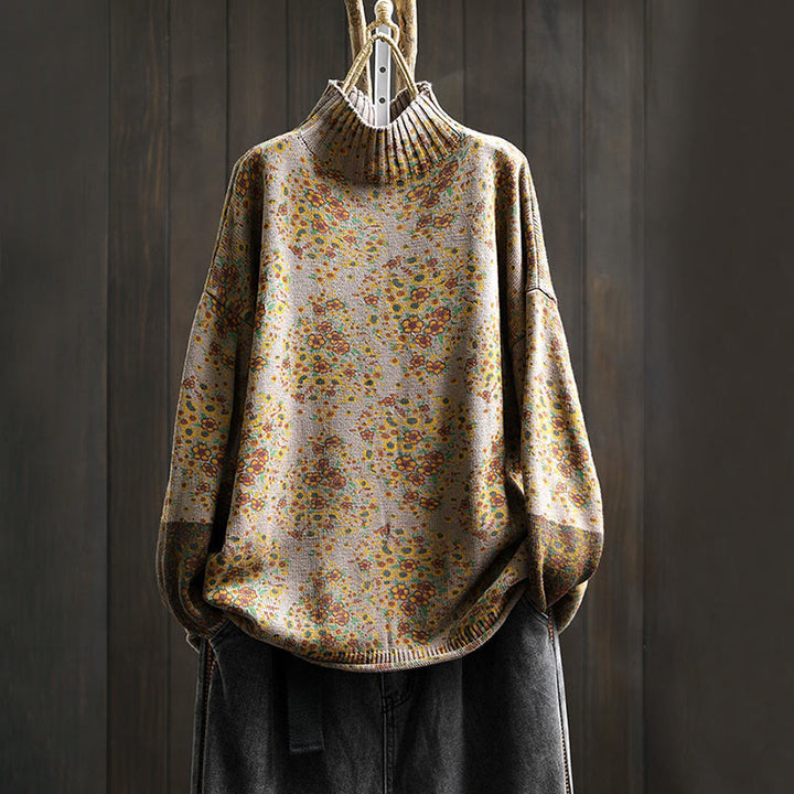 Suéter de punto con cuello alto y manga larga para mujer, de algodón con estampado floral y bajo acanalado, de Buddha Stones. - Broncearse - US4-6, UK/AU8-10, EU36-38 (F) - image 16