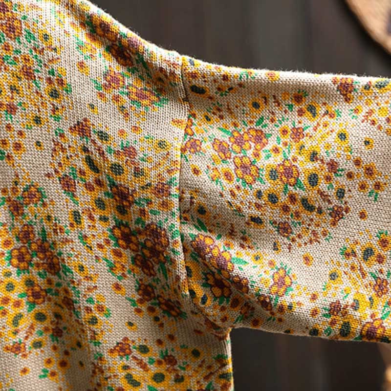 Suéter de punto con cuello alto y manga larga para mujer, de algodón con estampado floral y bajo acanalado, de Buddha Stones. - image 6