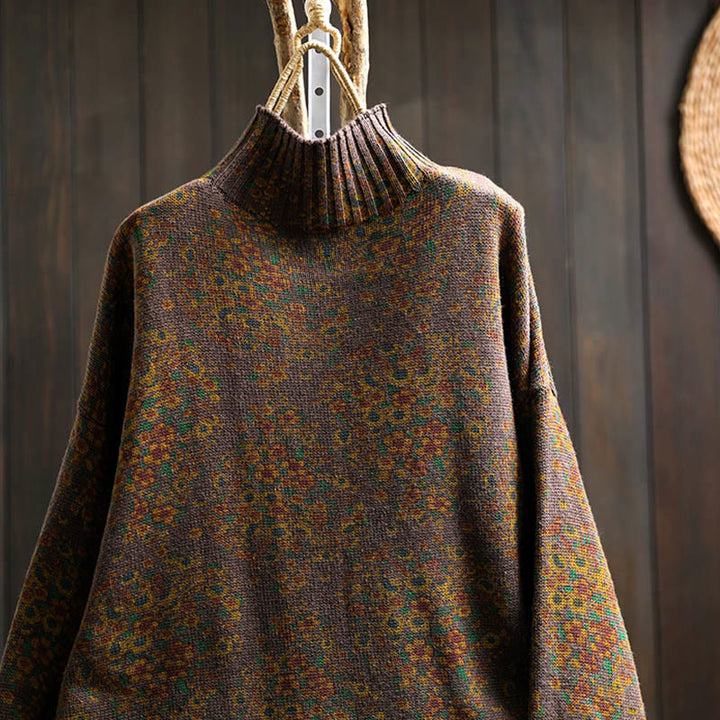 Suéter de punto con cuello alto y manga larga para mujer, de algodón con estampado floral y bajo acanalado, de Buddha Stones. - image 15