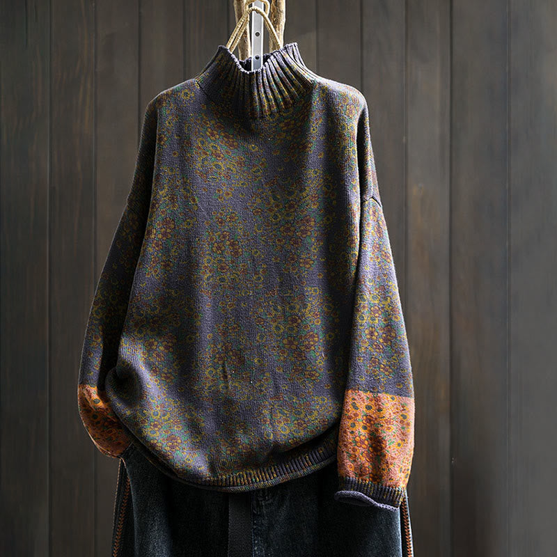 Suéter de punto con cuello alto y manga larga para mujer, de algodón con estampado floral y bajo acanalado, de Buddha Stones. - Índigo - US4-6, UK/AU8-10, EU36-38 (F) - image 18