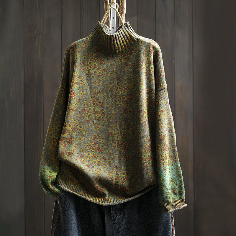 Suéter de punto con cuello alto y manga larga para mujer, de algodón con estampado floral y bajo acanalado, de Buddha Stones. - Aceituna - US4-6, UK/AU8-10, EU36-38 (F) - image 20