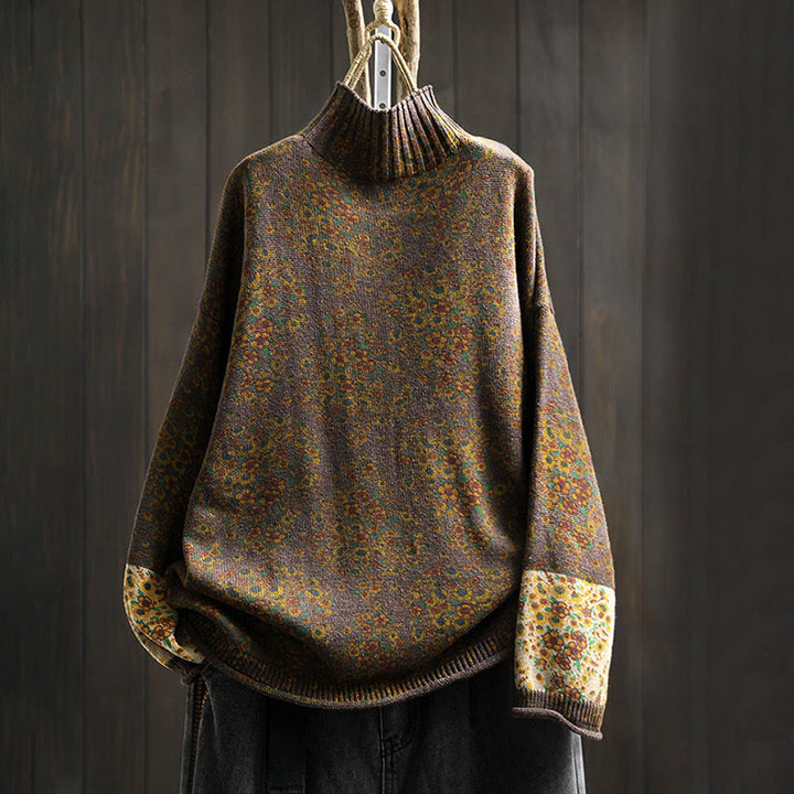 Suéter de punto con cuello alto y manga larga para mujer, de algodón con estampado floral y bajo acanalado, de Buddha Stones. - Marrón silla de montar - US4-6, UK/AU8-10, EU36-38 (F) - image 14