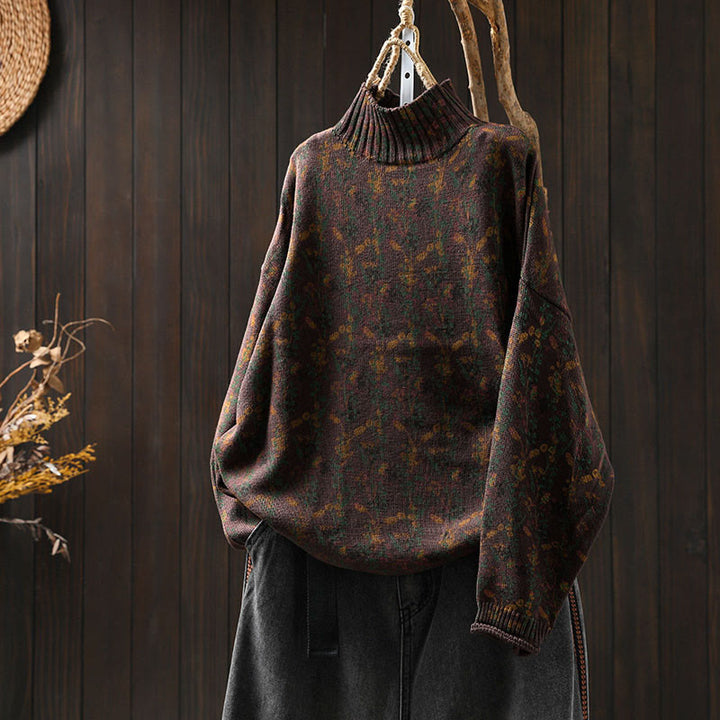 Suéter de algodón para mujer con cuello alto y manga larga, estampado de plantas y Buddha Stones). - Marrón silla de montar - US4-6, UK/AU8-10, EU36-38 (F) - image 22