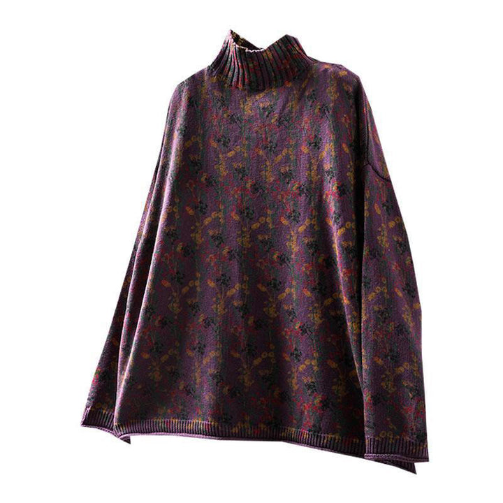 Suéter de algodón para mujer con cuello alto y manga larga, estampado de plantas y Buddha Stones). - image 17