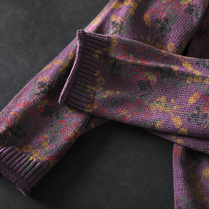 Suéter de algodón para mujer con cuello alto y manga larga, estampado de plantas y Buddha Stones). - image 13