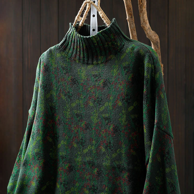 Suéter de algodón para mujer con cuello alto y manga larga, estampado de plantas y Buddha Stones). - image 5