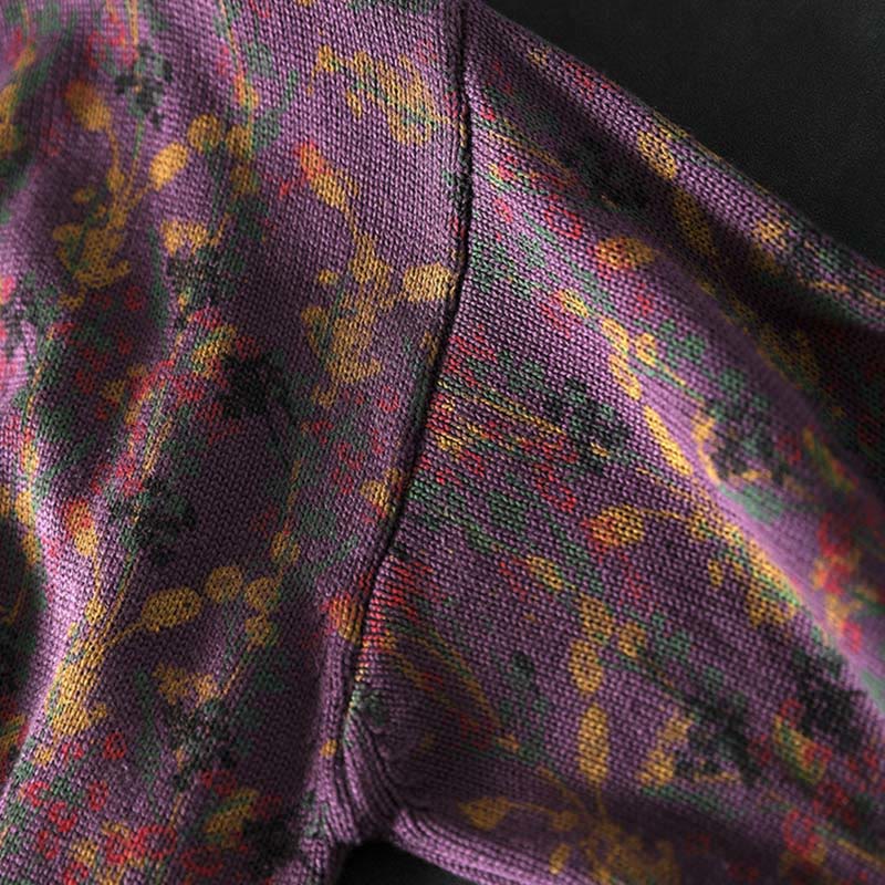 Suéter de algodón para mujer con cuello alto y manga larga, estampado de plantas y Buddha Stones). - image 11