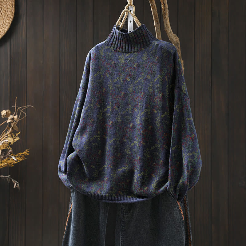 Suéter de algodón para mujer con cuello alto y manga larga, estampado de plantas y Buddha Stones). - Azul pizarra oscuro - US4-6, UK/AU8-10, EU36-38 (F) - image 18
