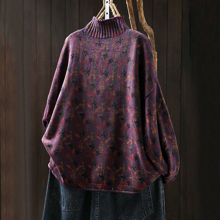 Suéter de algodón para mujer con cuello alto y manga larga, estampado de plantas y Buddha Stones). - image 7