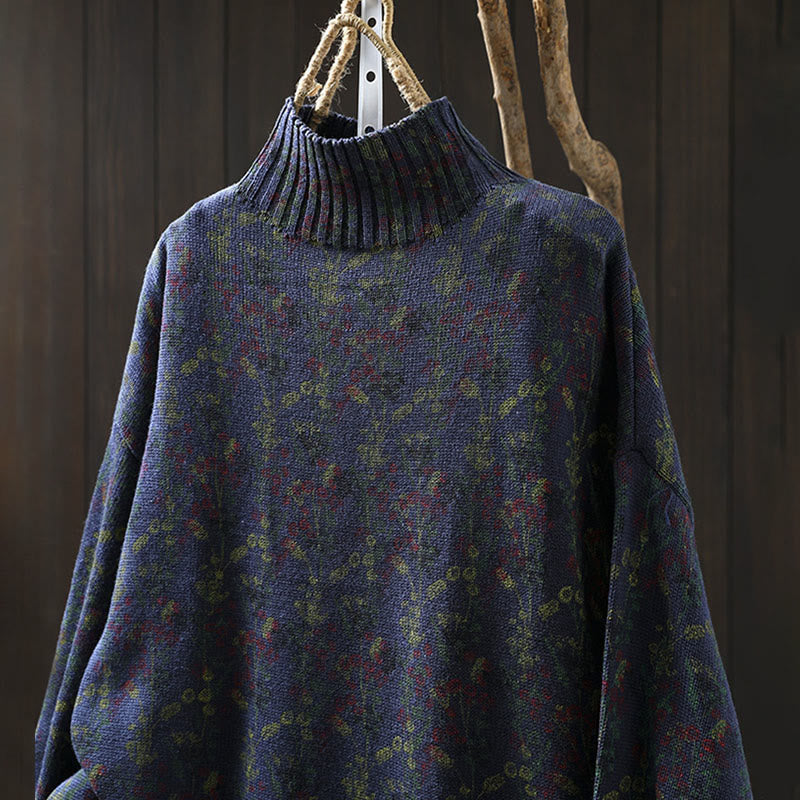 Suéter de algodón para mujer con cuello alto y manga larga, estampado de plantas y Buddha Stones). - image 19