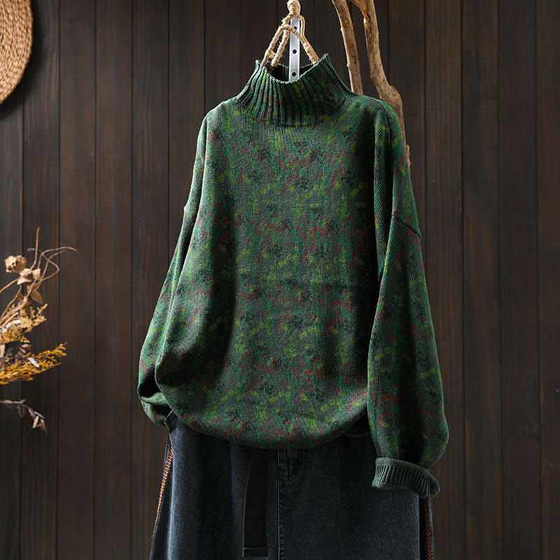 Suéter de algodón para mujer con cuello alto y manga larga, estampado de plantas y Buddha Stones). - Verde oscuro - US4-6, UK/AU8-10, EU36-38 (F) - image 4