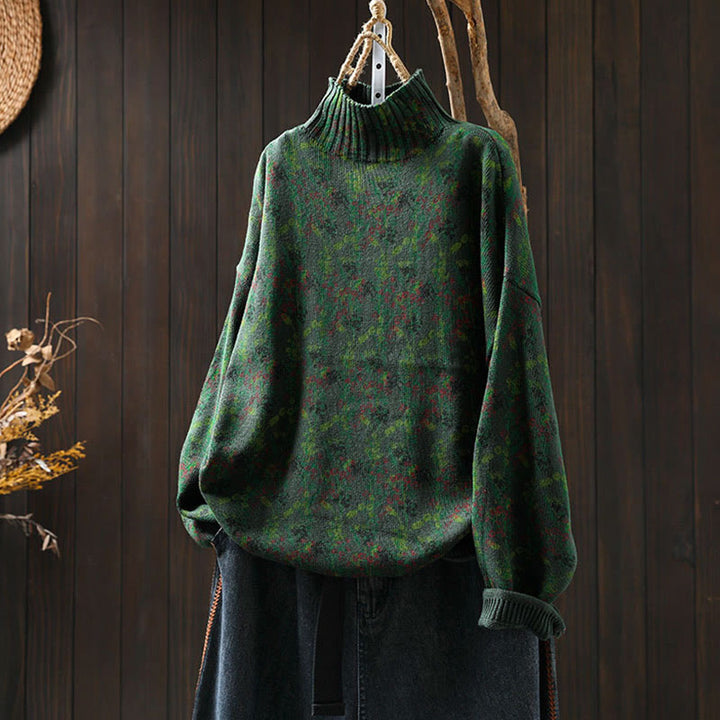 Suéter de algodón para mujer con cuello alto y manga larga, estampado de plantas y Buddha Stones). - Verde oscuro - US4-6, UK/AU8-10, EU36-38 (F) - image 4