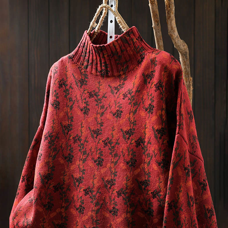 Suéter de algodón para mujer con cuello alto y manga larga, estampado de plantas y Buddha Stones). - image 21