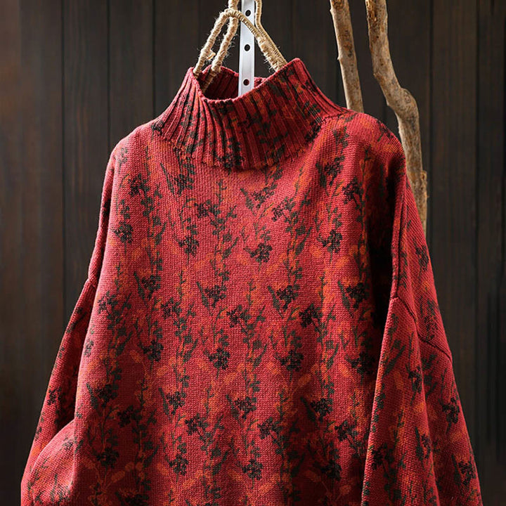 Suéter de algodón para mujer con cuello alto y manga larga, estampado de plantas y Buddha Stones). - image 21