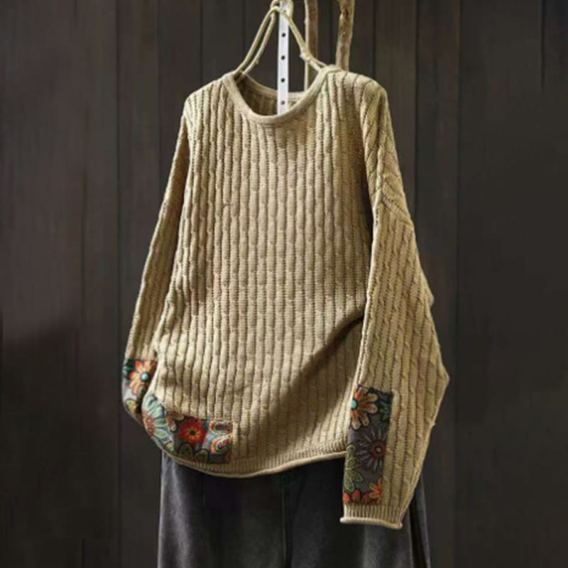 Suéter de manga larga con cuello redondo y diseño de patchwork de Buddha Stones para mujer. - vara de oro pálida - US4-12, UK/AU8-16, EU36-44 (F) - image 1
