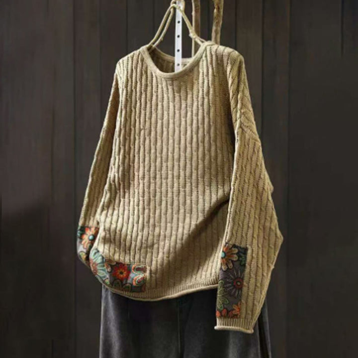 Suéter de manga larga con cuello redondo y diseño de patchwork de Buddha Stones para mujer. - vara de oro pálida - US4-12, UK/AU8-16, EU36-44 (F) - image 1