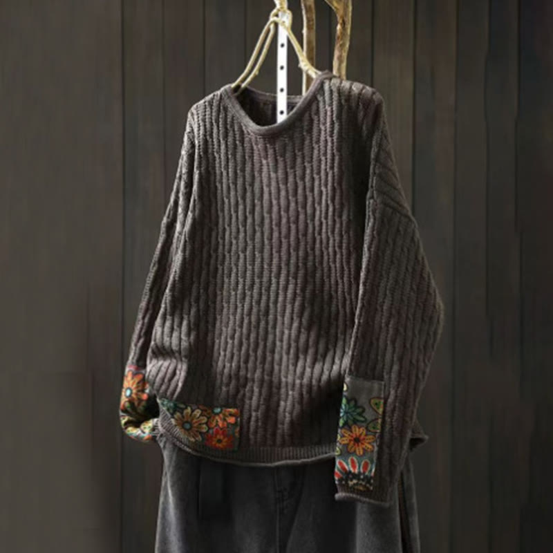 Suéter de algodón para mujer con cuello redondo y manga larga, diseño patchwork de Buddha Stones para invierno - Gris oscuro - US4-12, UK/AU8-16, EU36-44 (F) - image 11