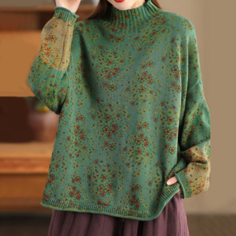 Suéter de punto de manga larga con cuello alto y estampado floral de Buddha Stones para mujer. - Verdemar - US4-12, UK/AU8-16, EU36-44 (F) - image 15