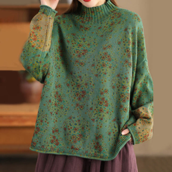Suéter de punto de manga larga con cuello alto y estampado floral de Buddha Stones para mujer. - Verdemar - US4-12, UK/AU8-16, EU36-44 (F) - image 15