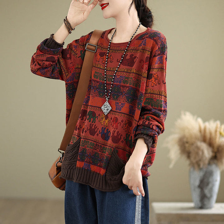 Suéter de manga larga para mujer, de algodón, con bolsillos, estampado de elefantes y Buddha Stones. - image 22