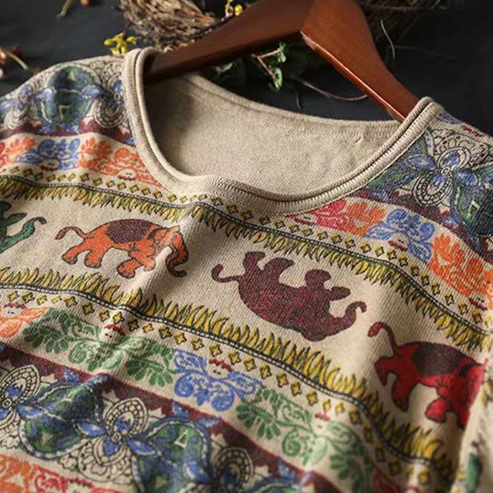 Suéter de manga larga para mujer, de algodón, con bolsillos, estampado de elefantes y Buddha Stones. - image 7
