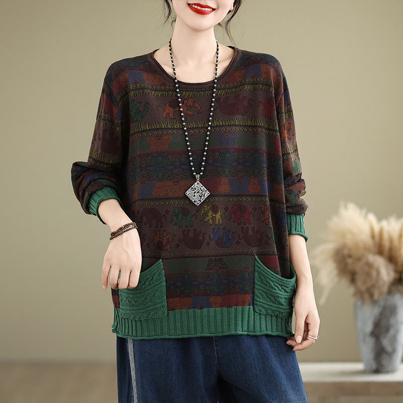 Suéter de manga larga para mujer, de algodón, con bolsillos, estampado de elefantes y Buddha Stones. - image 14