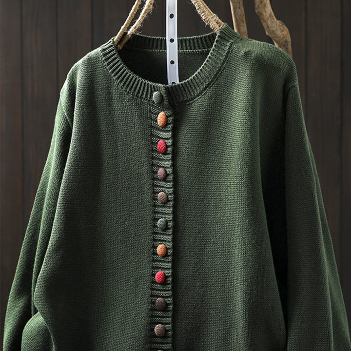 Cárdigan de manga larga para mujer, de algodón, con diseño liso de botones coloridos y Buddha Stones. - image 1