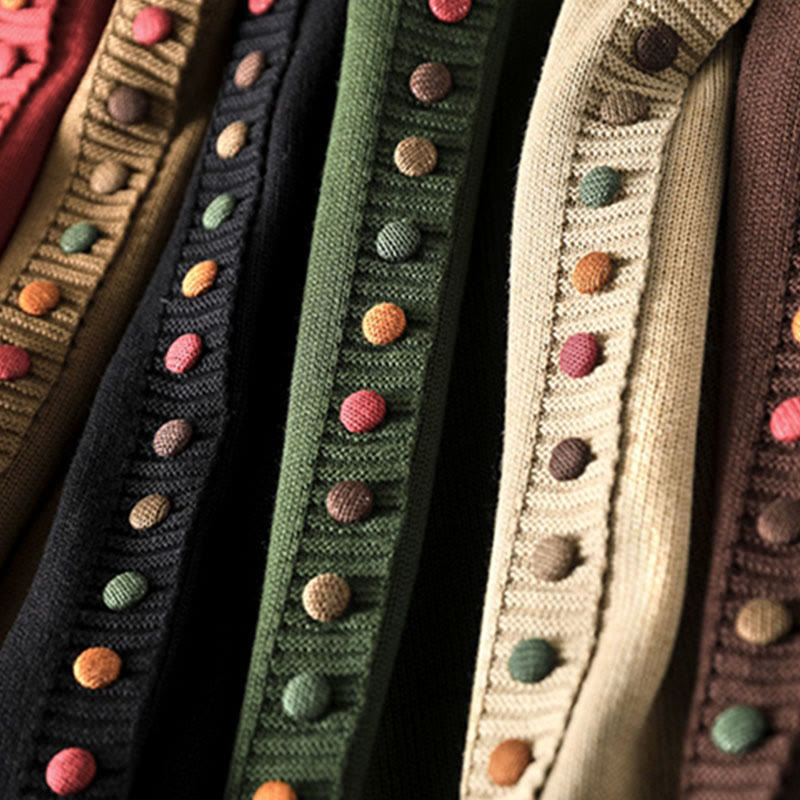 Cárdigan de manga larga para mujer, de algodón, con diseño liso de botones coloridos y Buddha Stones. - image 20