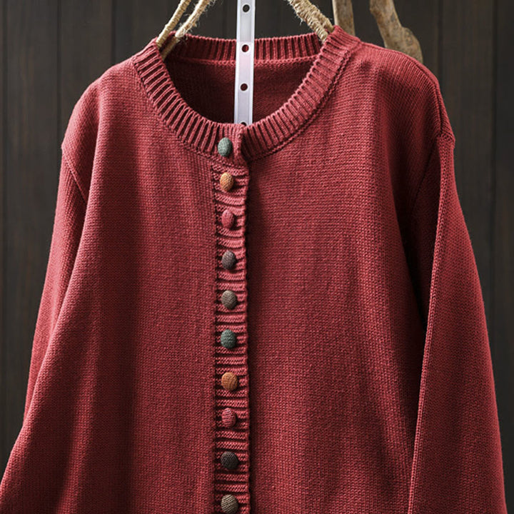 Cárdigan de manga larga para mujer, de algodón, con diseño liso de botones coloridos y Buddha Stones. - image 15